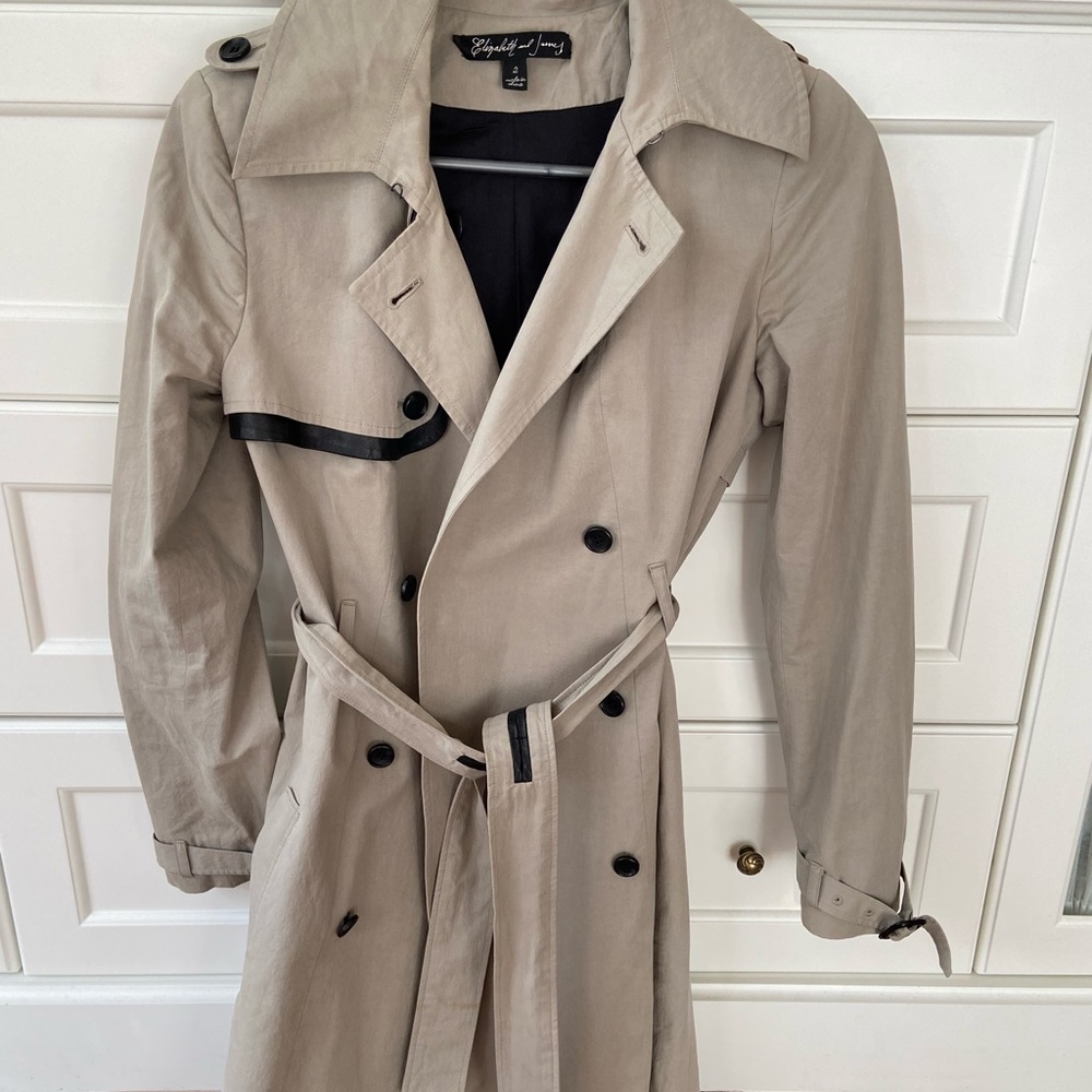 Elizabeth and James trench coat with leather detailing.